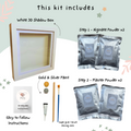 3D keepsake kit for Mother's Day featuring shadow box, alginate & plaster powder, gold paint, and easy-to-follow instructions.